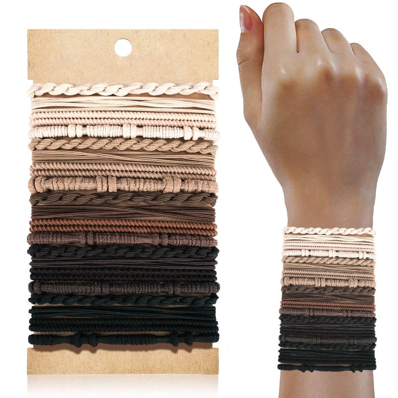 KANPRINCESS Hair Accessories Set for Women: 20 Boho Hair Ties in 5 Neutral Colors, 4 Stylish Hair Bands Bracelets for Thick or Thin No Damage Ponytails - Image 1