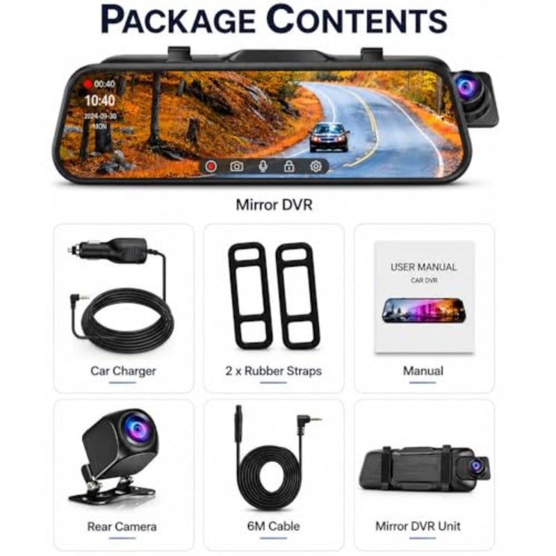 Smart Rearview Mirror Dash Cam Front Rear 10 Dual HD Cameras, 170 Wide Angle, Night Vision, G-Sensor, Parking Mode, Loop Recording, Anti-Glare Display, Motion Detection, Anti-Glar - Image 2