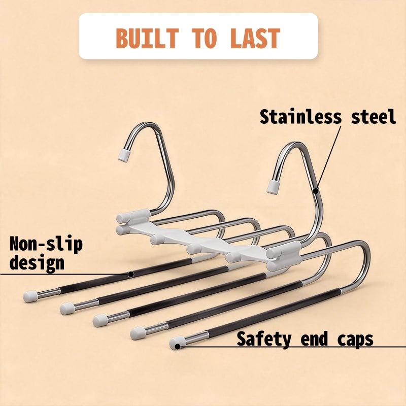 Zylkorb Pants Hangers Space Saving 5 Tier - 2 Pack Closet Organizers and Storage Closet Organizer,Anti-Slip Design,Closet Organizers and Storage for Pants Jeans Skirts Scarf Legging - Image 5