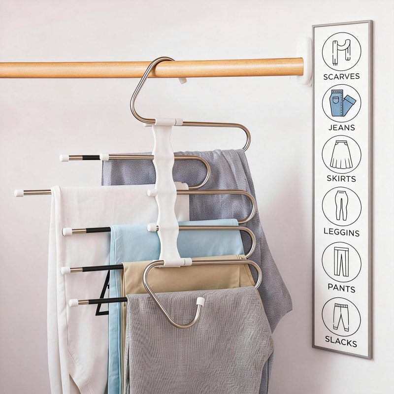 Zylkorb Pants Hangers Space Saving 5 Tier - 2 Pack Closet Organizers and Storage Closet Organizer,Anti-Slip Design,Closet Organizers and Storage for Pants Jeans Skirts Scarf Legging - Image 3
