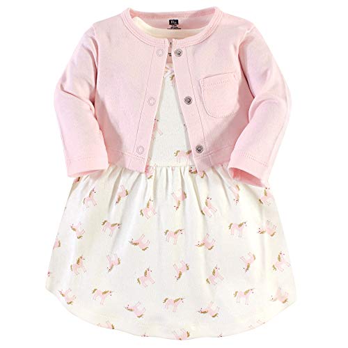 hudson baby Hudson Baby Girls Cotton Dress and Cardigan Set Gold Unicorn 03 Months 