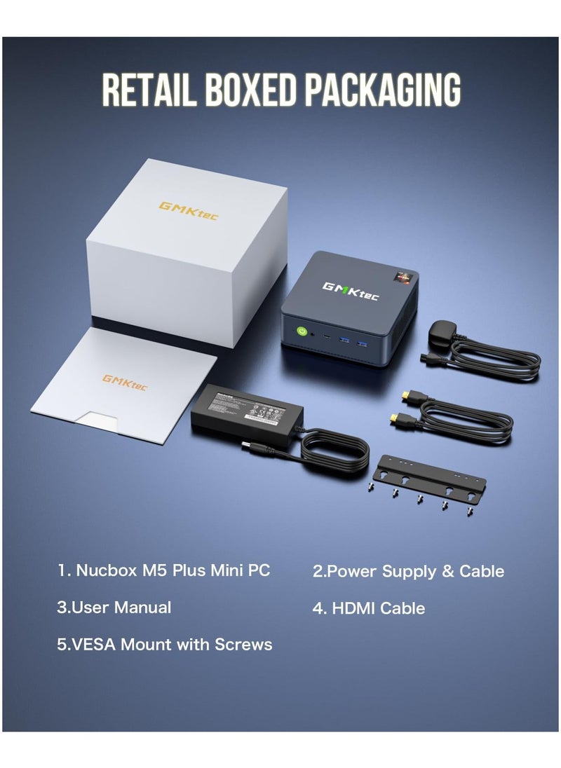GMKtec - Desktop Ultracompact Mini PC Gaming, 5825U, NucBox M5 Plus Dual LAN 2.5G Desktop Computer Windows 11 Pro, AMD Ryzen 7 5825U (8C/16T 4.50Ghz), 32G DDR4 RAM + 1TB Hard Drive PCle SSD, WiFi 6E, USB3.2, USB-C, BT 5.2, DP, HDMI - Image 1