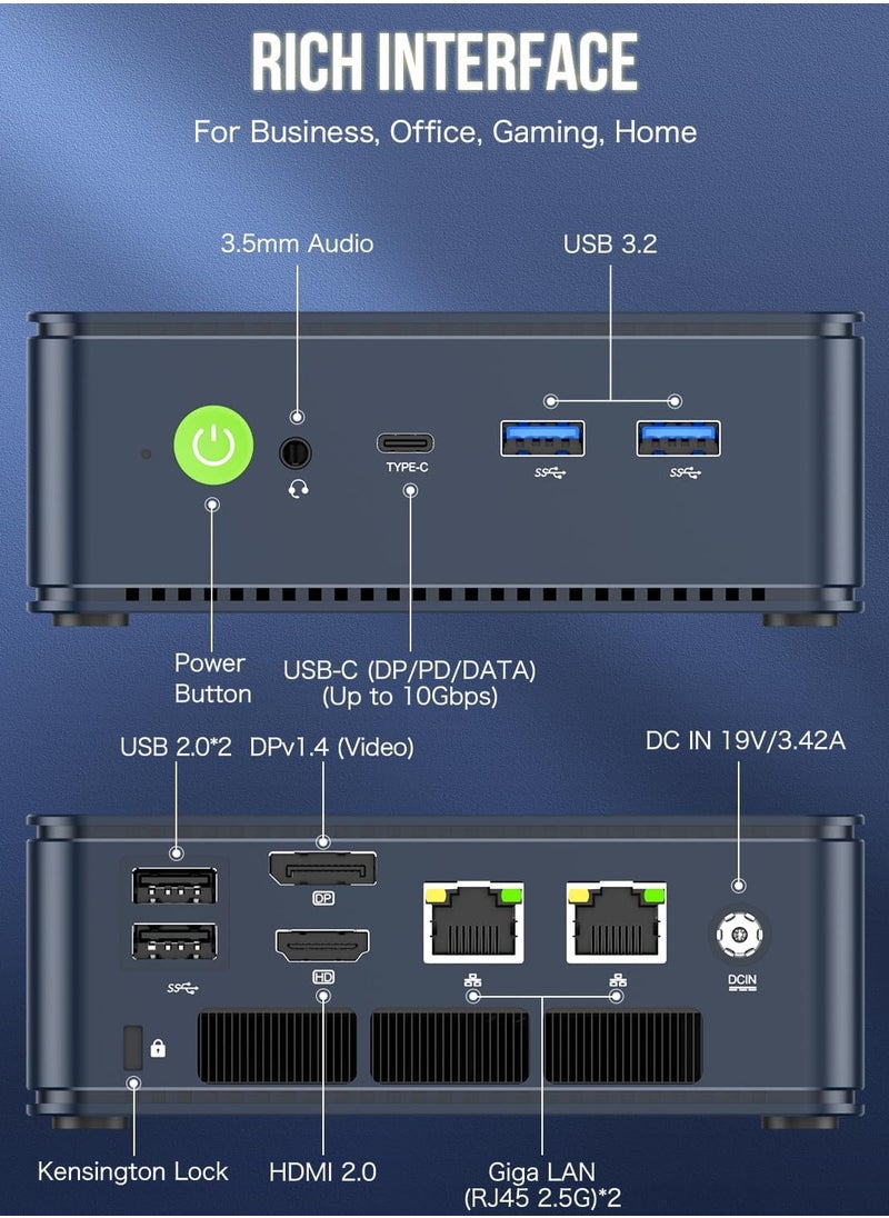 GMKtec - Desktop Ultracompact Mini PC Gaming, 5825U, NucBox M5 Plus Dual LAN 2.5G Desktop Computer Windows 11 Pro, AMD Ryzen 7 5825U (8C/16T 4.50Ghz), 32G DDR4 RAM + 1TB Hard Drive PCle SSD, WiFi 6E, USB3.2, USB-C, BT 5.2, DP, HDMI - Image 1