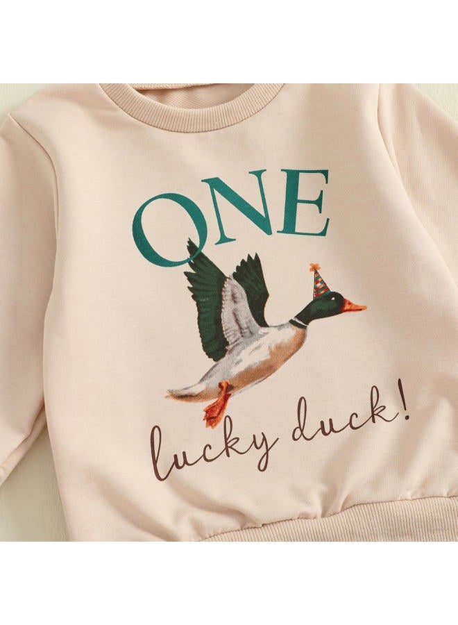 Frietlebird Baby Boy First Birthday Outfit Long Sleeve One Year Birthday Sweatshirt and Pants Sets Cake Smash Outfit 2Pcs, C-beige Green, 12-18 months - Image 5
