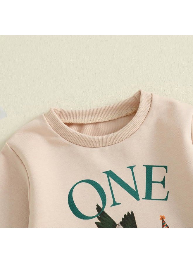 Frietlebird Baby Boy First Birthday Outfit Long Sleeve One Year Birthday Sweatshirt and Pants Sets Cake Smash Outfit 2Pcs, C-beige Green, 12-18 months - Image 4