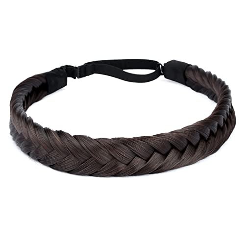 DIGUAN 4 strands Fishtail Synthetic Hair Braided Headband Classic Chunky Wide Plaited Braids Elastic Stretch Hairpiece Women Girl Beauty accessory 61g22oz 4Dark Brown - Image 2
