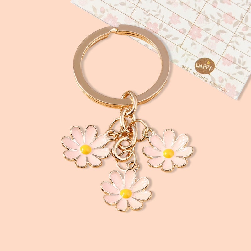 Cross-border special pendant small jewelry key chain cute small fresh flower accessories bag hanging metal key chain Pink