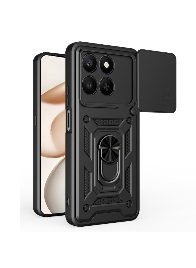 جراب حمايه مقاوم للصدمات وحمايه للكاميرا مزود بدبله معدنيه متوافق مع  Honor X7D  (اسود)