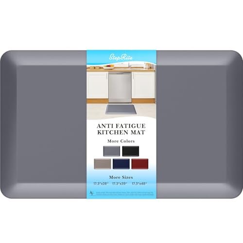 StepRite 4/5 Inch Thick Kitchen Mat Anti Fatigue Mat Kitchen Rugs Kitchen Decor Non-Slip, Stain & Water Resistant, Kitchen Mats Desk Mat for Kitchen, Office, Workshop, Grey, 17'' x 28'' - Image 1