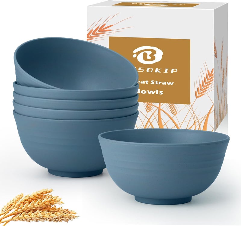 BUSOKIP Wheat Straw Bowls for Kitchen 26 OZ - 6 Inch, Unbreakable Lightweight Salad Bowl Set of 6, Microwave and Dishwasher Safe Bowl, Alternative Plastic Bowls Reusable for Cereal, Snack,Fruit (Blue) - Image 1