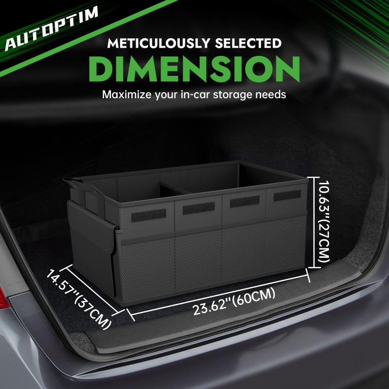 AUTOPTIM Car Trunk Organizer - 60L Collapsible Car Organizer with Non Slip Bottom for Groceries, Trunk Storage with Base Panel for SUV Sedan Van, 2 Compartments (Black, Medium) - Image 2