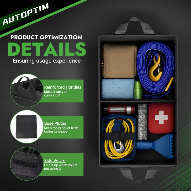 AUTOPTIM Car Trunk Organizer - 60L Collapsible Car Organizer with Non Slip Bottom for Groceries, Trunk Storage with Base Panel for SUV Sedan Van, 2 Compartments (Black, Medium) - Image 4