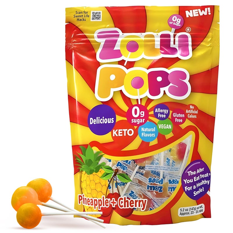 Zollipops Clean Teeth Pops Sugar Free Candy with Xylitol DyeFree Lollipops  Keto  DiabeticFriendly DentistApproved Treats for Kids Cherry and Pineapple 52 oz - Image 3