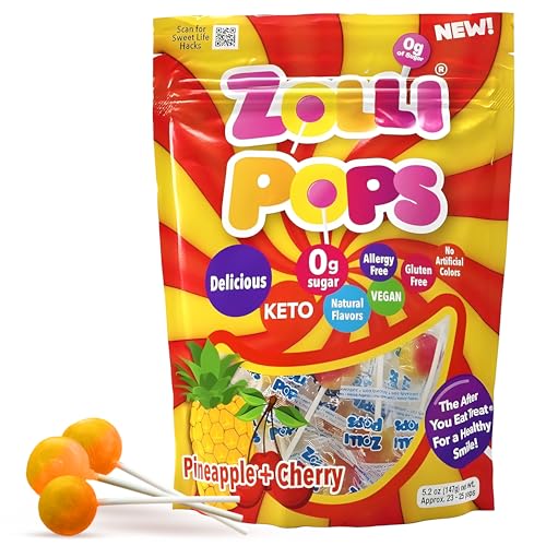 Zollipops Clean Teeth Pops Sugar Free Candy with Xylitol DyeFree Lollipops  Keto  DiabeticFriendly DentistApproved Treats for Kids Cherry and Pineapple 52 oz - Image 1
