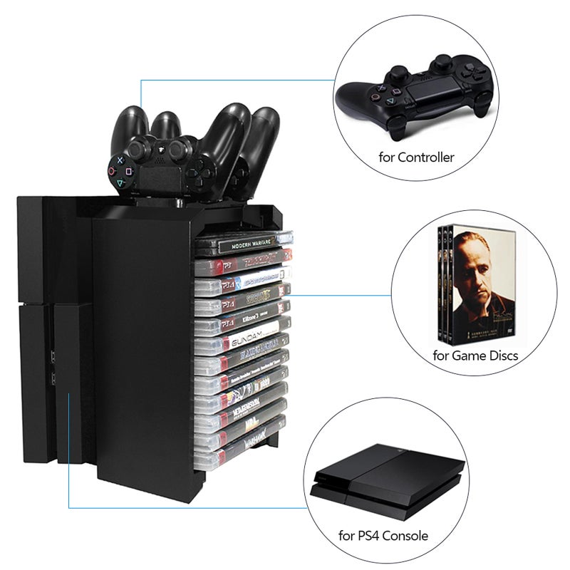 DOBE Multi-functional Storage Stand Kit for PS4 Game Discs Controllers with Dual Controller Charging Dock - Image 2