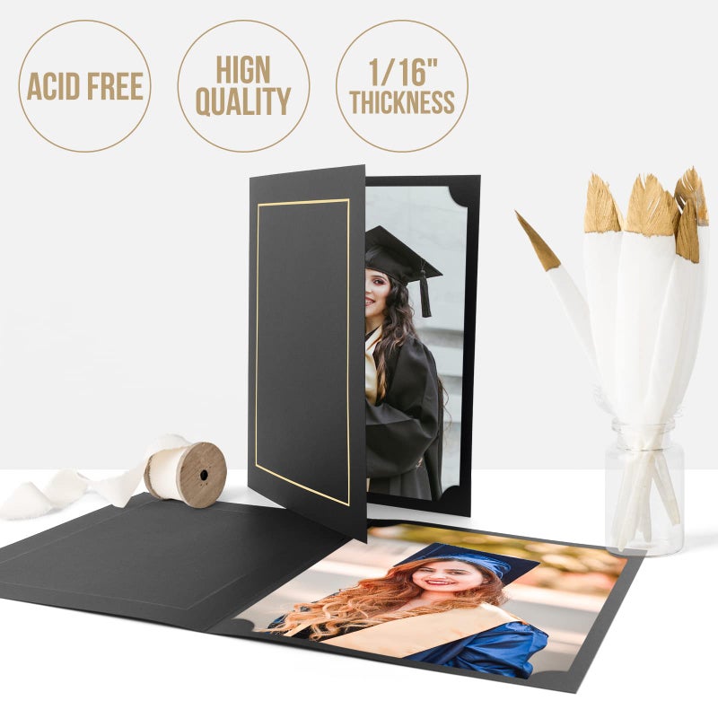 Golden State Art Golden State Art  Pack of 10  8.5X11 Photo Folders  Cardboard Picture Frame  Special for Certificate Document Holders  Diploma Award Holders(Black with Gold Lining) - Image 3