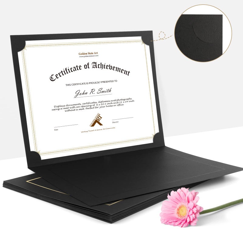 Golden State Art Golden State Art  Pack of 10  8.5X11 Photo Folders  Cardboard Picture Frame  Special for Certificate Document Holders  Diploma Award Holders(Black with Gold Lining) - Image 4
