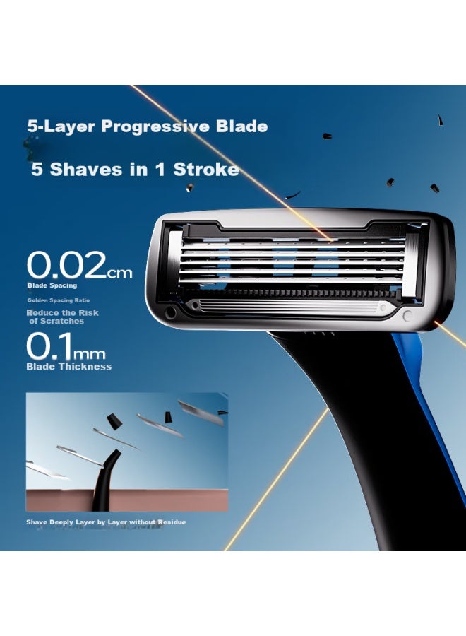 Yingjili Yingjili Small C Razor For Men, Manual Shaving Razor, Beginner-friendly, Anti-cut, Fully Enclosed, Lubricated Strip, Beard Razor, 1 Handle With 3 Blades, Deep Blue Handle - Image 2