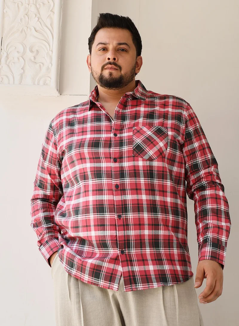 انستافاب بلس قميص رجالي Instafab Plus كاروهات أحمر مقاس بلس