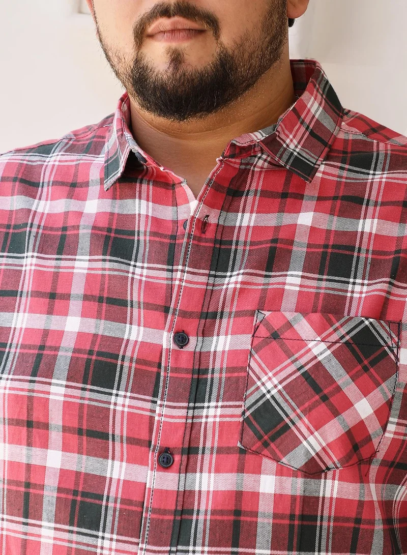Instafab Plus  Instafab Plus Men's Scarlet Red Tartan-Plaid Regular Shirt For Casual Wear | Spread Collar | Long Cuffed Sleeves | Button Closure | Plus Size Shirt Crafted With Comfort Fit For Everyday Wear for Men | Best Price UAE