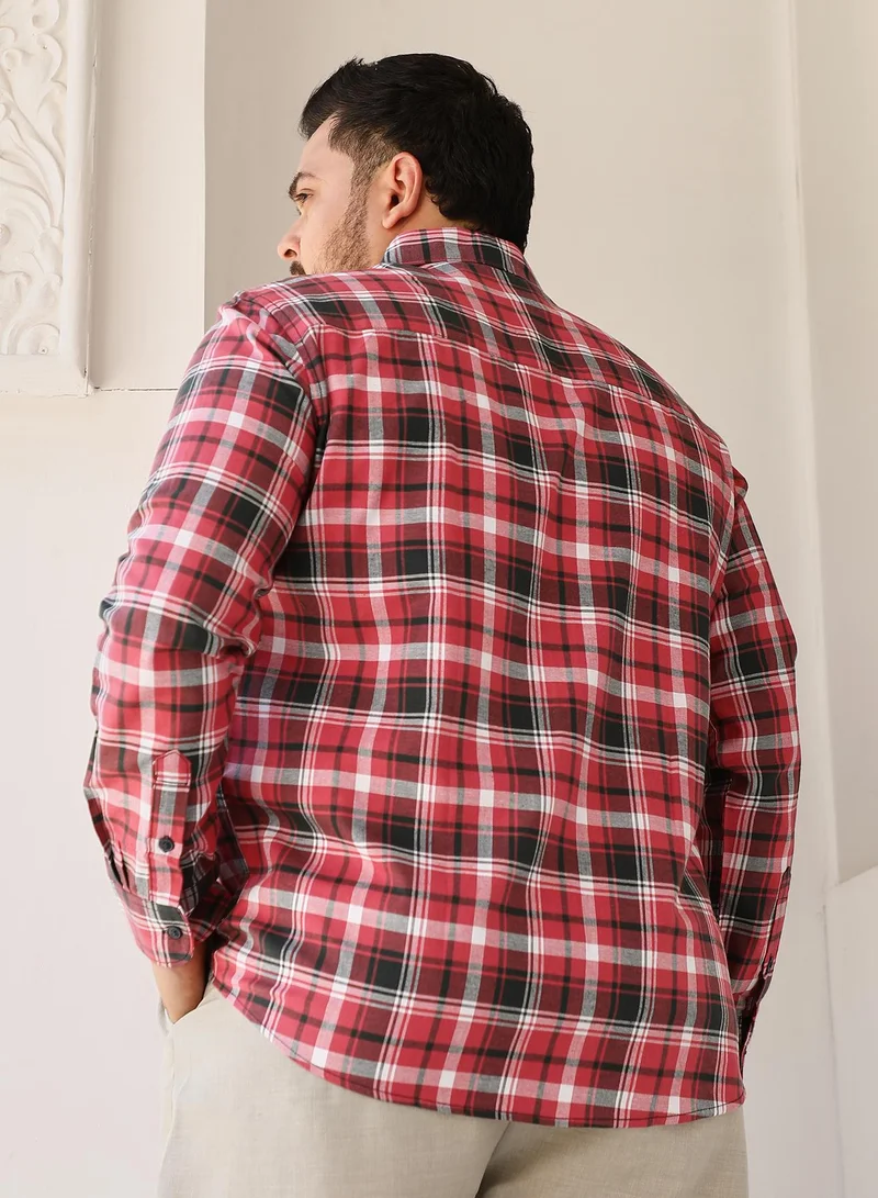 Instafab Plus  Instafab Plus Men's Scarlet Red Tartan-Plaid Regular Shirt For Casual Wear | Spread Collar | Long Cuffed Sleeves | Button Closure | Plus Size Shirt Crafted With Comfort Fit For Everyday Wear for Men | Best Price UAE