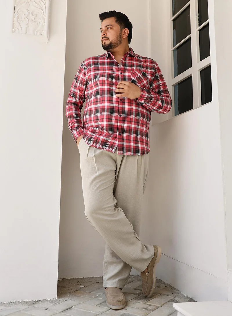 Instafab Plus  Instafab Plus Men's Scarlet Red Tartan-Plaid Regular Shirt For Casual Wear | Spread Collar | Long Cuffed Sleeves | Button Closure | Plus Size Shirt Crafted With Comfort Fit For Everyday Wear for Men | Best Price UAE