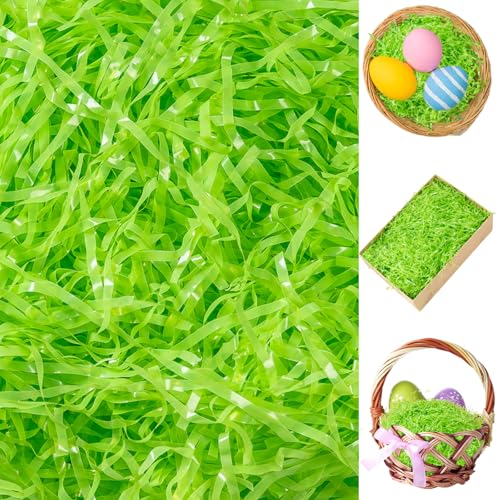 CIPOWM 230g/8oz Easter Grass Basket Filler Green Plastic Easter Fake Grass Shred Raffia Paper Fillers for Gift Wrapping Boxes Bags Basket Filling Party Supply - Image 1