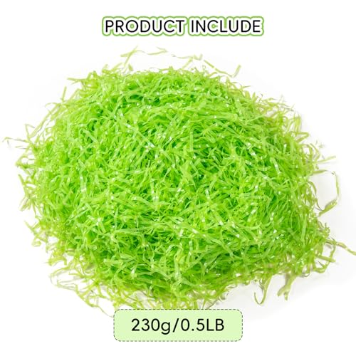 CIPOWM 230g/8oz Easter Grass Basket Filler Green Plastic Easter Fake Grass Shred Raffia Paper Fillers for Gift Wrapping Boxes Bags Basket Filling Party Supply - Image 2