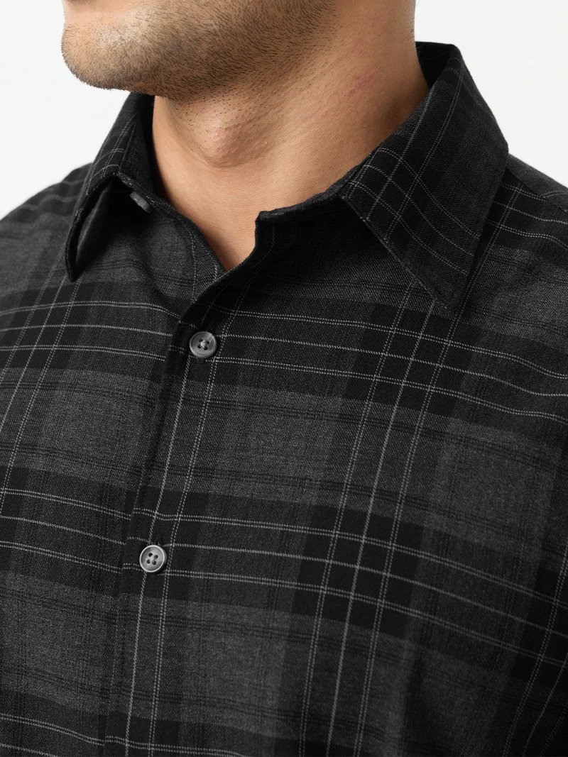 The Souled Store The Souled Store: Phantom Men and Boys Long Sleeve Spread Collar Black Plaid Cotton Blend Regular Shirt