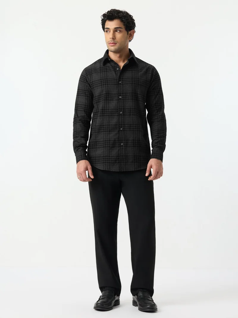 The Souled Store  The Souled Store: Phantom Men and Boys Long Sleeve Spread Collar Black Plaid Cotton Blend Regular Shirt  | Best Price UAE