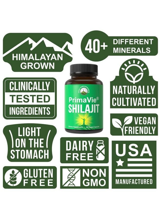 Peak Performance - Primavie® Purified Shilajit Capsules Made With Pure Shilajit Powder. Clinically Tested Natural Supplement With 40+ Trace Minerals Fulvic Acid. Tablets Support Mitochondria + Brain Function - Image 1