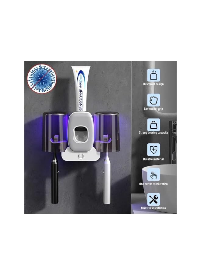 Toothbrush Sanitizer,Toothbrush Sanitizer Holder, Sterilization & Timing Functions, Rechargeable Cordless 2 Cups Wall Mounted Toothbrush Sterilizer for Bathrooms (White) - Image 3
