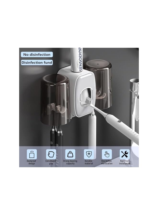 Toothbrush Sanitizer,Toothbrush Sanitizer Holder, Sterilization & Timing Functions, Rechargeable Cordless 2 Cups Wall Mounted Toothbrush Sterilizer for Bathrooms (White) - Image 2