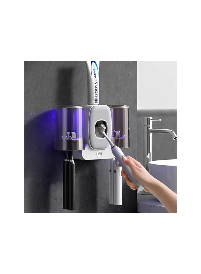 Toothbrush Sanitizer,Toothbrush Sanitizer Holder, Sterilization & Timing Functions, Rechargeable Cordless 2 Cups Wall Mounted Toothbrush Sterilizer for Bathrooms (White) - Image 1