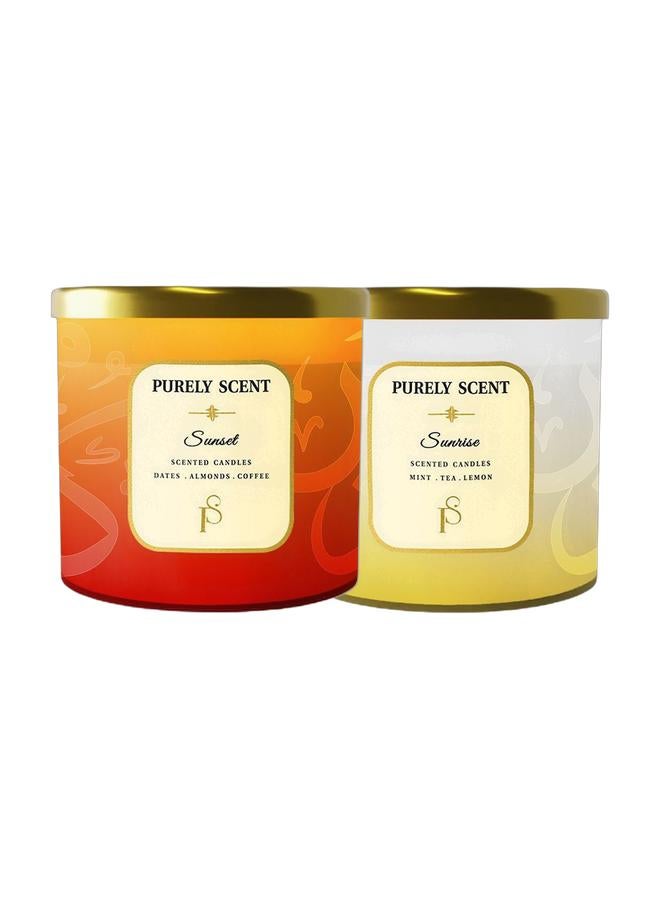PURELY SCENT Coffee, Dates & Almond Scented Candle - Sunset - 100% Soy Wax, 92-Hour Burn & Mint Tea & Lemon Soy Wax Scented Candle – Sunrise | 100% Pure Soy & Vegetable Wax | 92-Hour Burn Time Bundle - Image 1
