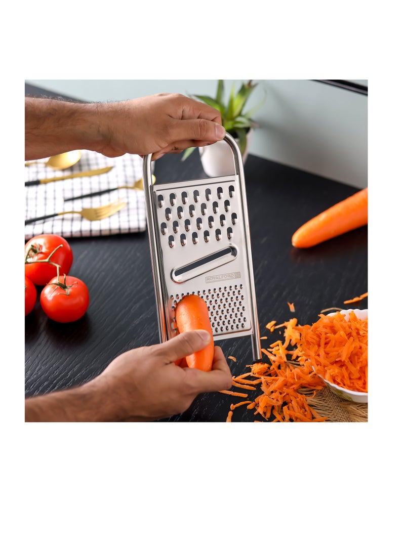 Royalford Stainless Steel 3-in-1 Flat Grater- RF12351/ with PP Base, Light-Weight and Compact Design/ Multiple Grating Style Silver - Image 5