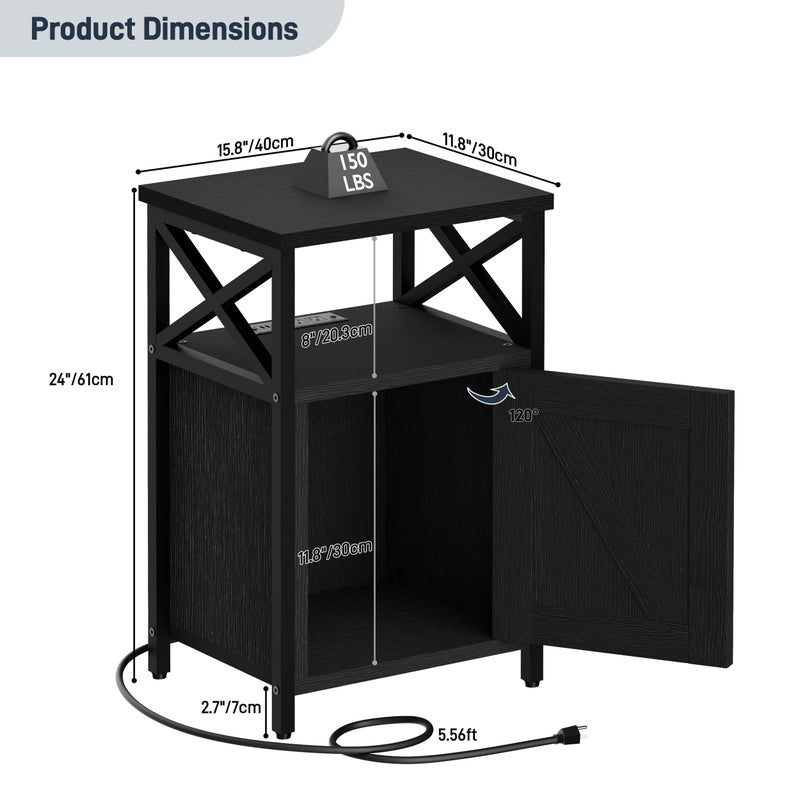 runjuly Wooden Nightstand with Charging Station, Bed Side Table with Drawers, Bedside Table with Lock, 3 USB & 2 Outlets, Night Stand with Cabinet Storage, End Table for Bedroom, Black - Image 3