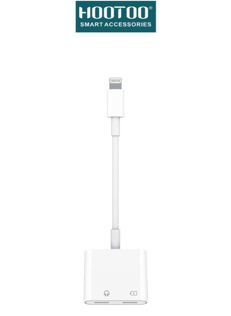 HooToo - 2 in 1 Headphone Output Adapter and Charger with iPhone Lightning Port Suitable for iPhones up to iPhone 14 Pro Max - Image 1