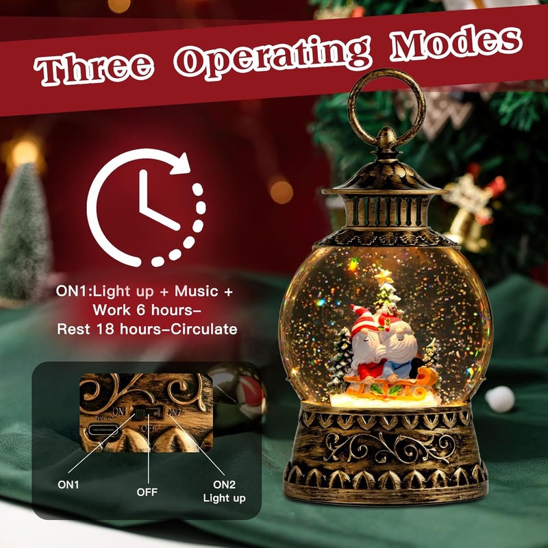 Aixuler Gnome Christmas Snow Globe, Gnome Musical Snow Globe Lantern Lights with 6H Timer Battery & USB Powered, Retro Style Holiday Glitter Globe for Xmas Home Decoration Holiday Party Gifts - Image 5