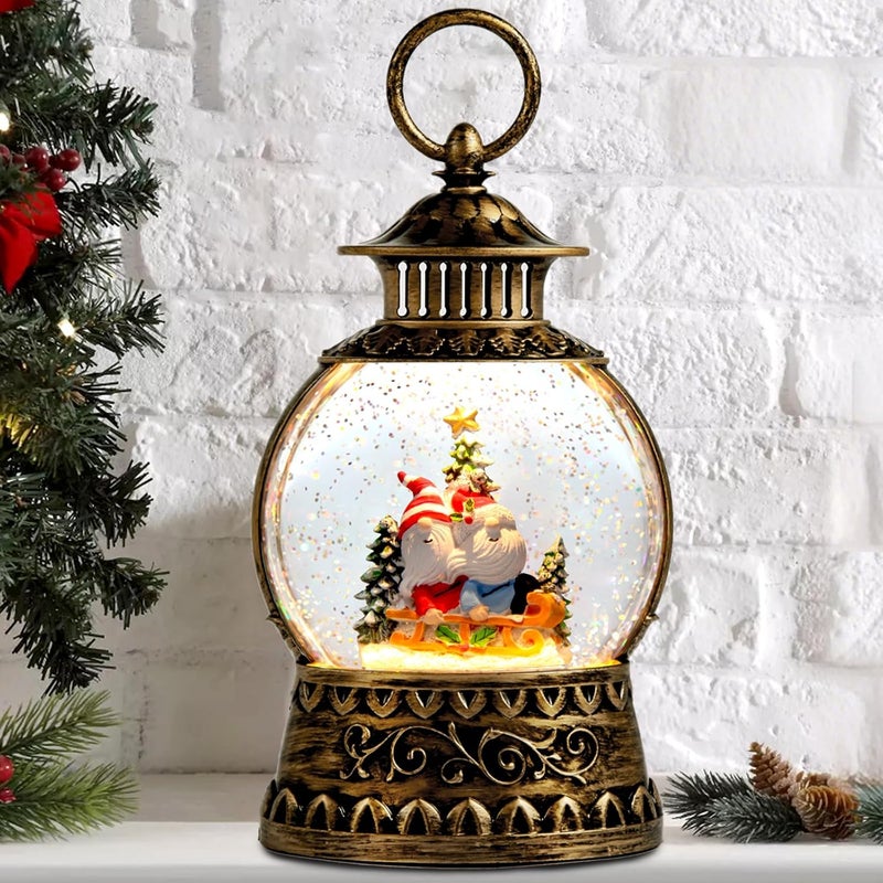 Aixuler Gnome Christmas Snow Globe, Gnome Musical Snow Globe Lantern Lights with 6H Timer Battery & USB Powered, Retro Style Holiday Glitter Globe for Xmas Home Decoration Holiday Party Gifts - Image 1