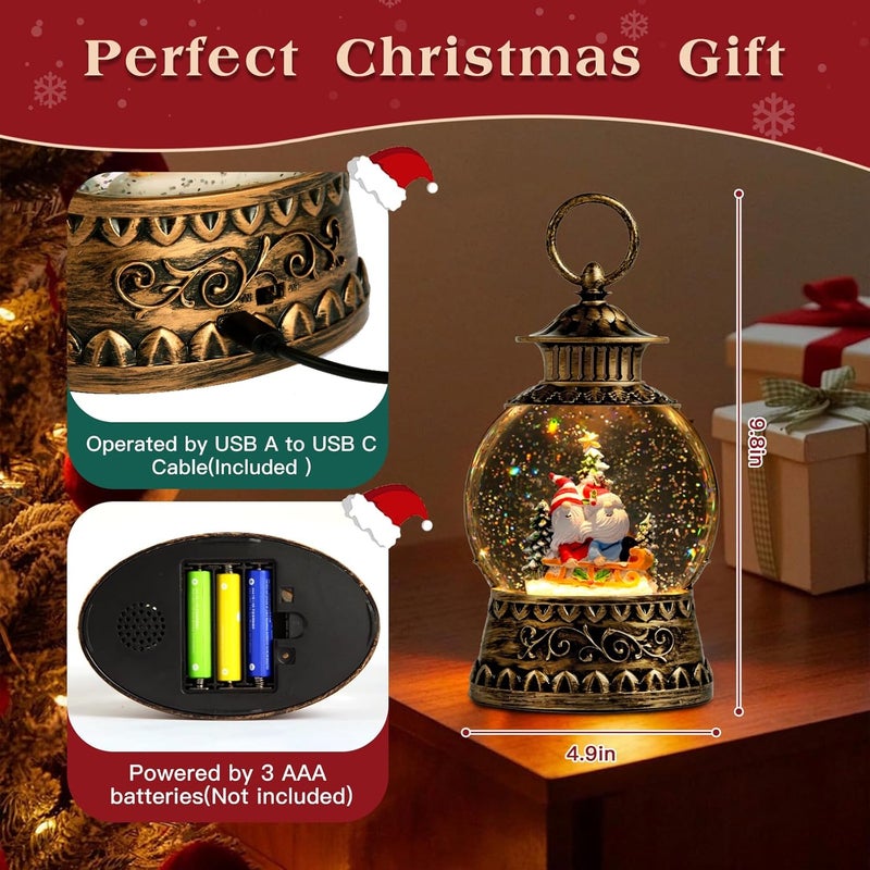 Aixuler Gnome Christmas Snow Globe, Gnome Musical Snow Globe Lantern Lights with 6H Timer Battery & USB Powered, Retro Style Holiday Glitter Globe for Xmas Home Decoration Holiday Party Gifts - Image 4