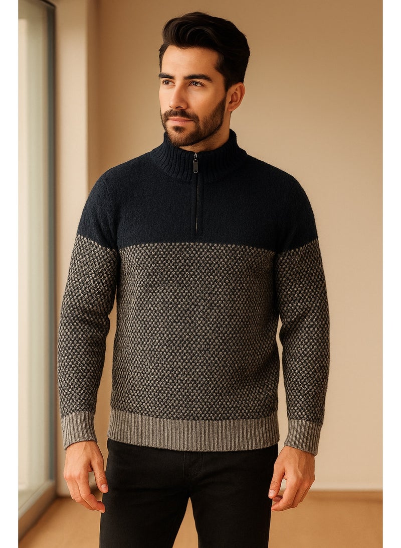 TOWN TEAM Men’s Acrylic Winter Sweater by TOWN TEAM – Black & Grey Half Zip Pullover, Soft Knit Fabric, Warm Stylish Fit for Cold Season - Image 2