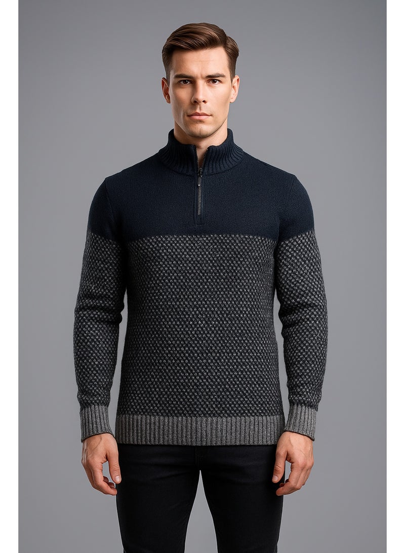 TOWN TEAM Men’s Acrylic Winter Sweater by TOWN TEAM – Black & Grey Half Zip Pullover, Soft Knit Fabric, Warm Stylish Fit for Cold Season - Image 1