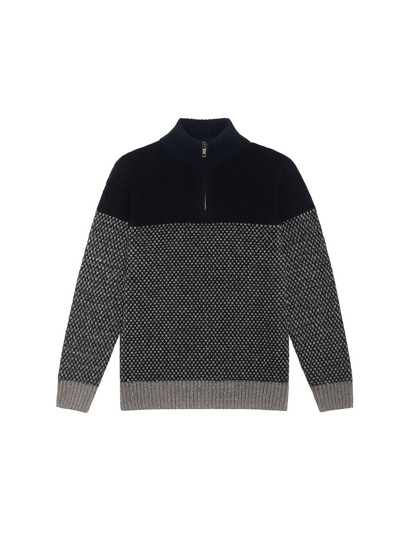 TOWN TEAM Men’s Acrylic Winter Sweater by TOWN TEAM – Black & Grey Half Zip Pullover, Soft Knit Fabric, Warm Stylish Fit for Cold Season - Image 3