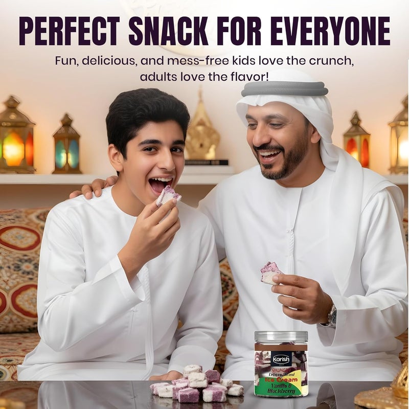 Karish Crunchy Freeze Dried Vanilla & Blackberry Ice Cream | Fresh & Nutrient Rich With Pure Flavor & Aroma of Icecream | A Perfect Snack For Outdoor & On The Go Ice-Cream | 55 gm - Image 4