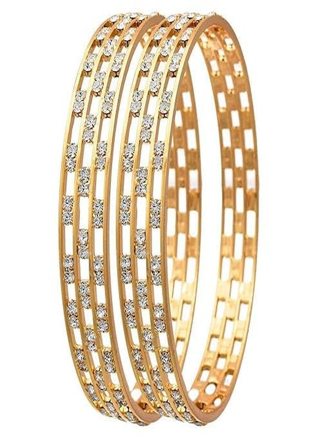 DENICRAAS Gold-Plated American Diamond Openwork Bangles - Elegant Wedding & Festive Jewelry for Women & Girls, (Pack Of 2) (2.10) - Image 1