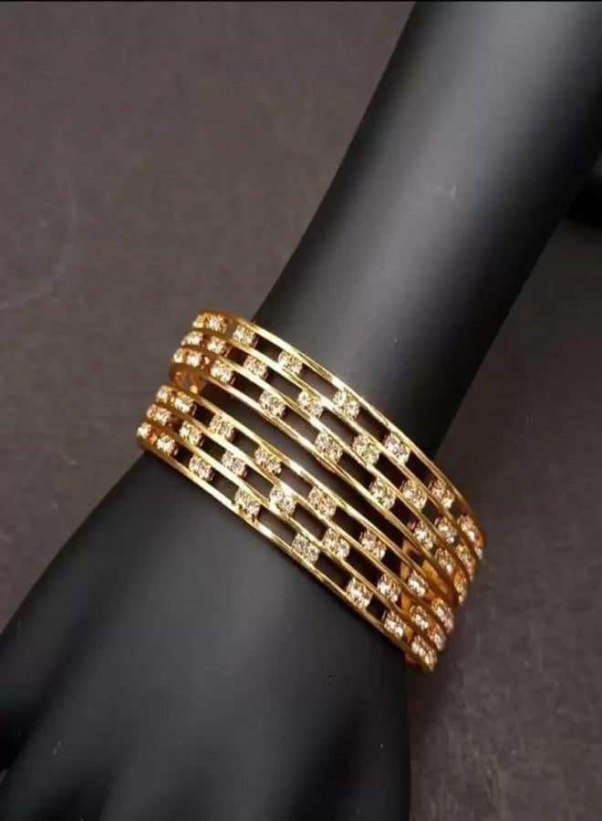 DENICRAAS Gold-Plated American Diamond Openwork Bangles - Elegant Wedding & Festive Jewelry for Women & Girls, (Pack Of 2) (2.10) - Image 4