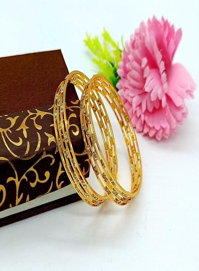 DENICRAAS Gold-Plated American Diamond Openwork Bangles - Elegant Wedding & Festive Jewelry for Women & Girls, (Pack Of 2) (2.10) - Image 5