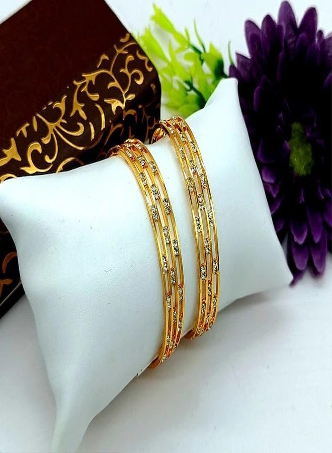 DENICRAAS Gold-Plated American Diamond Openwork Bangles - Elegant Wedding & Festive Jewelry for Women & Girls, (Pack Of 2) (2.10) - Image 2