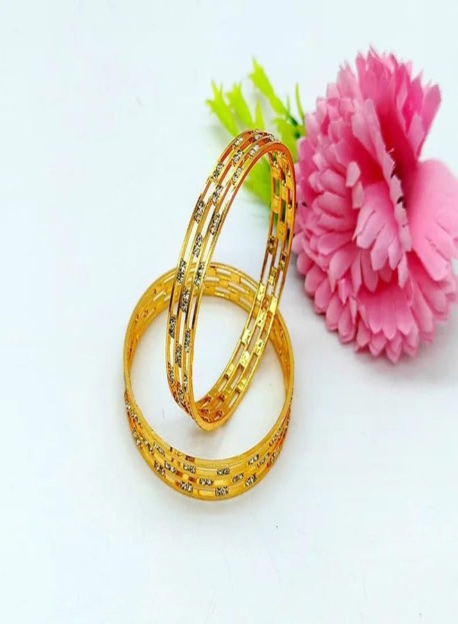 DENICRAAS Gold-Plated American Diamond Openwork Bangles - Elegant Wedding & Festive Jewelry for Women & Girls, (Pack Of 2) (2.10) - Image 3